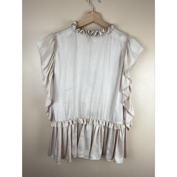 Munthe Vox Wrap Blouse Women’s Ivory Ruffle Satin Like Top Approx Size M/L Boho - Picture 4 of 13